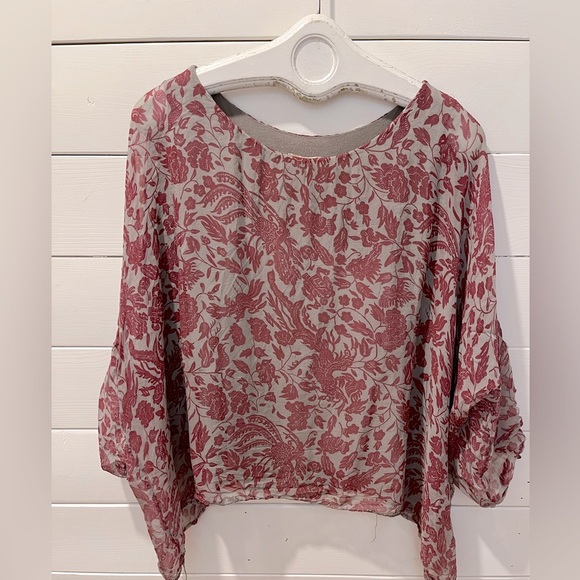 ❤️ AMBRA Gray Andrès des Silk Printed Blouse Size S - Picture 1 of 8
